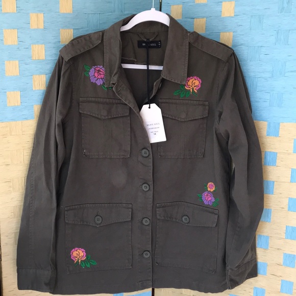 Brave Soul Jackets & Blazers - Brave Soul14 utility embroidered army green jacket